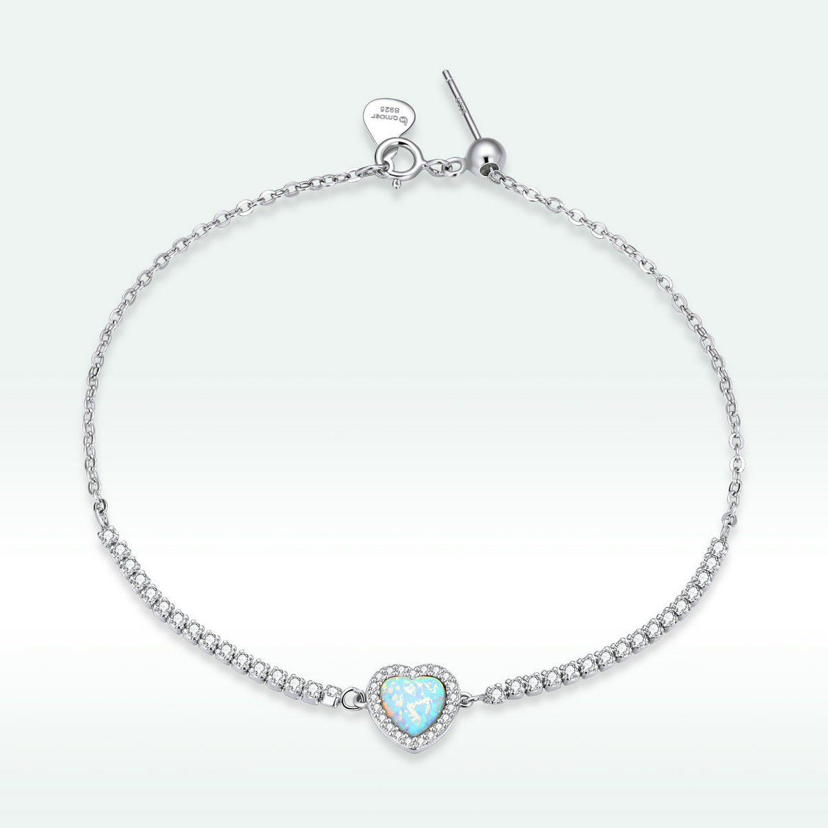 925 Sterling Silver Adjustable Bracelet with Translucent Opal and CZ for Women DestGlow