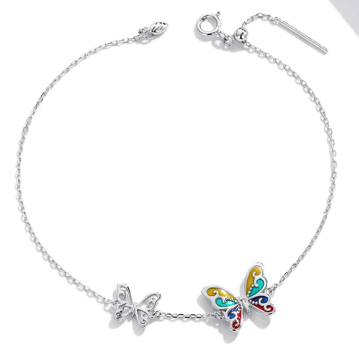 925 Sterling Silver Adjustable Butterfly Enamel Bracelet for Women DestGlow