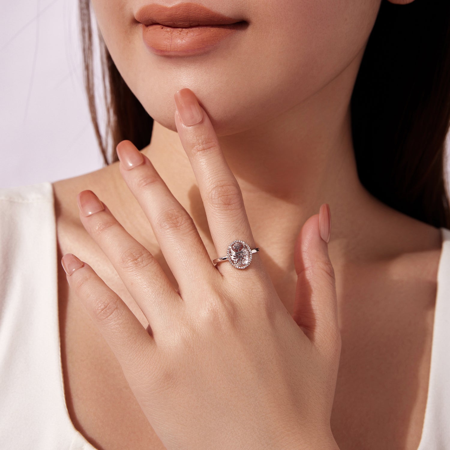 925 Sterling Silver Pavé Setting CZ White Gold Plated Ring with Transparent Glass for Women DestGlow