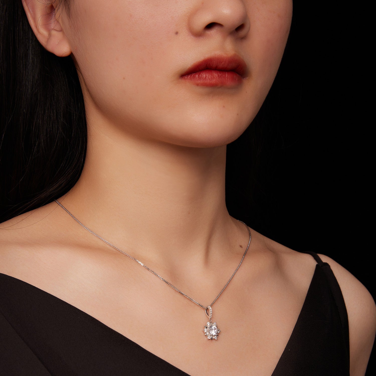 925 Sterling Silver Moissanite Necklace with Pavé Setting, 45cm, Platinum Plated, Women DestGlow