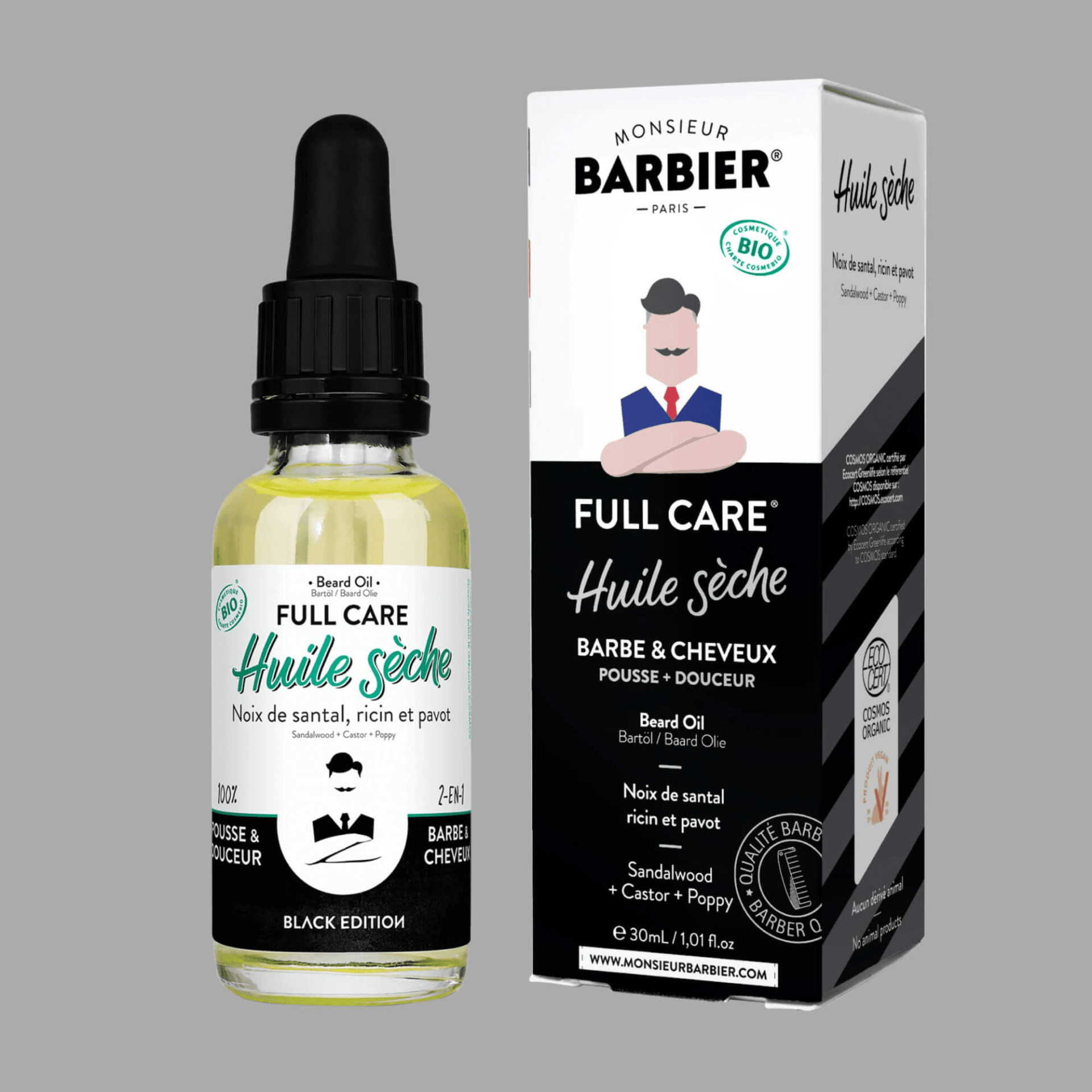 Organic Beard Oil for Men – Full Care Black Edition, Dry Non-Greasy Blend, 30mL - DestGlow