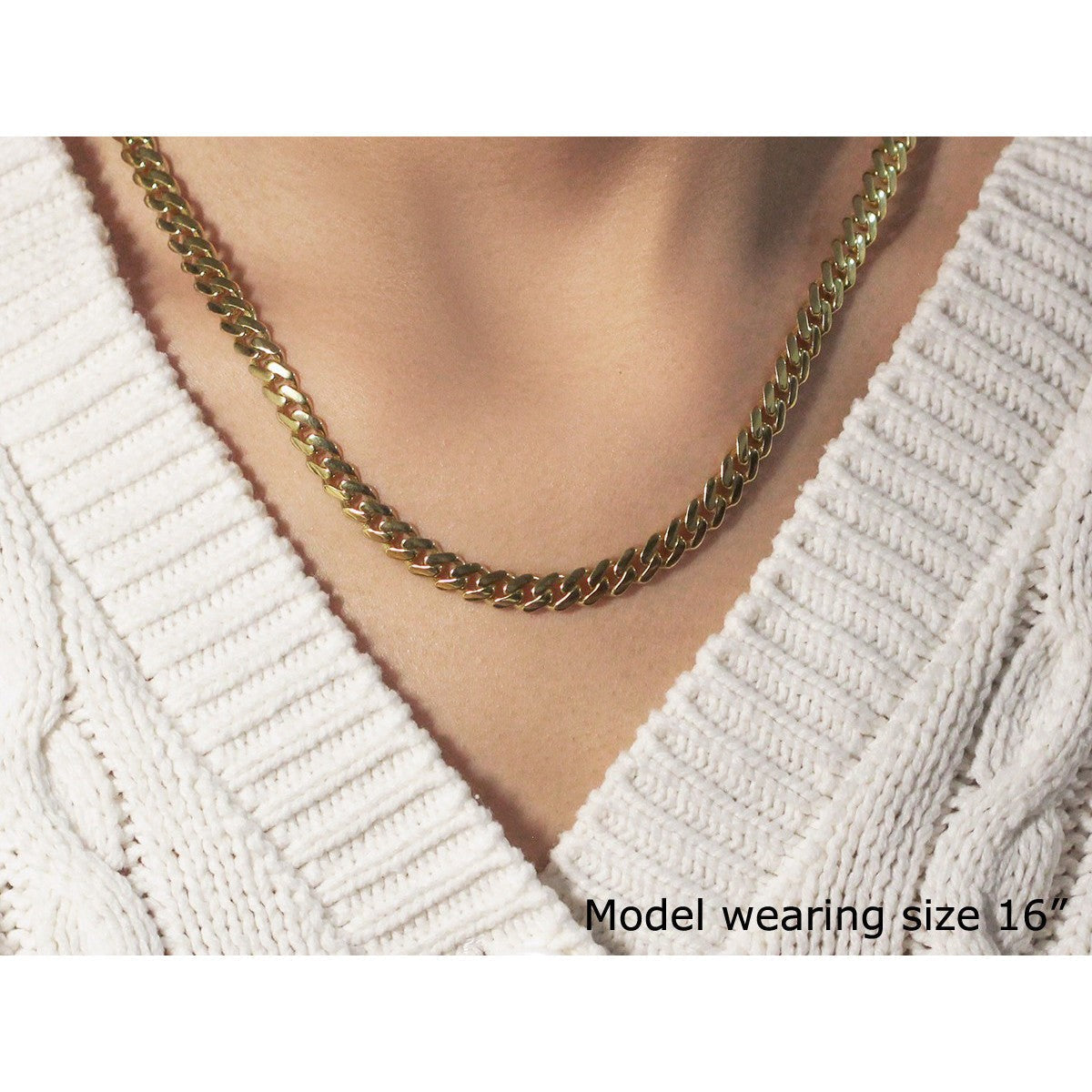 14k Yellow Gold Polished Miami Cuban Chain Necklace DestGlow