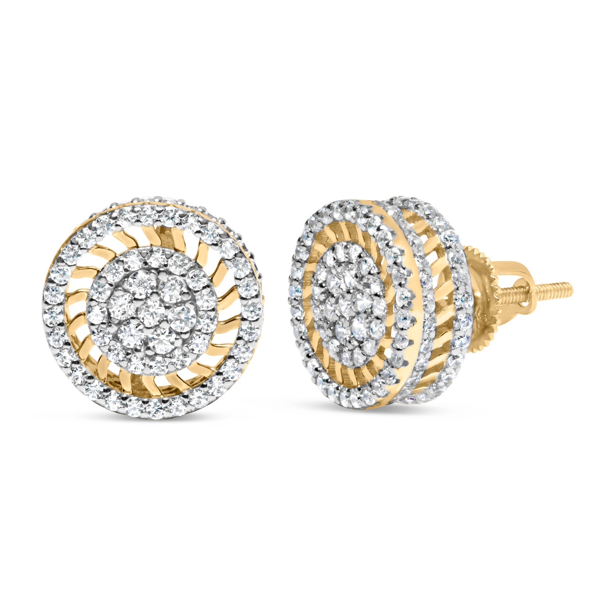 10K Yellow Gold 1.00 Cttw Diamond Halo Radiant Sunburst Stud Earrings (I-J Color, I2-I3 Clarity) DestGlow