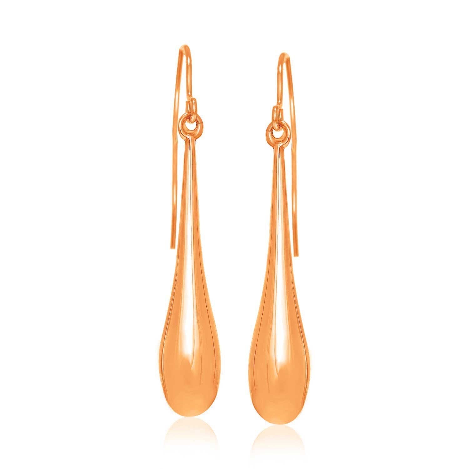 14k Rose Gold Long Polished Teardrop Dangling Earrings DestGlow