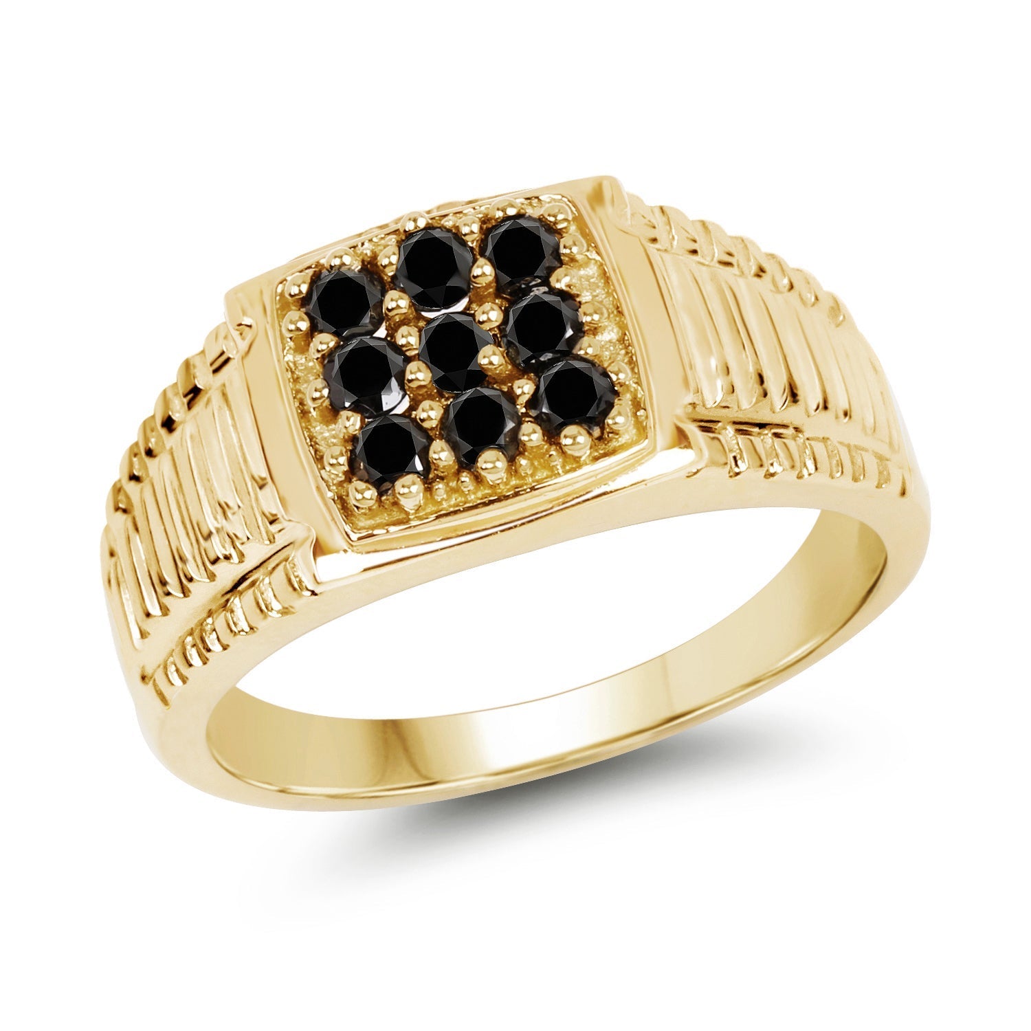 14K Yellow Gold Plated 0.63 Carat Genuine Black Diamond .925 Sterling Silver Ring DestGlow