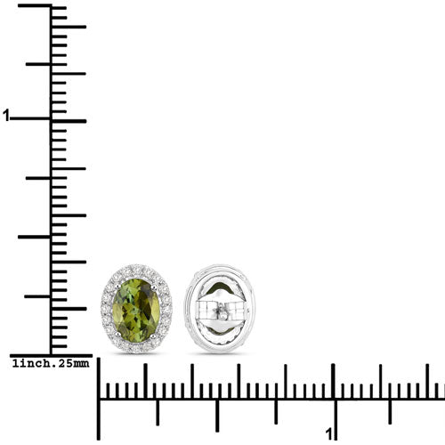 1.92 Carat Genuine Green Tourmaline and White Diamond 14K White Gold Earrings by Bids.com