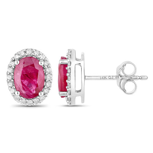 1.96 Carat Genuine Ruby and White Diamond 14K White Gold Earrings by Bids.com