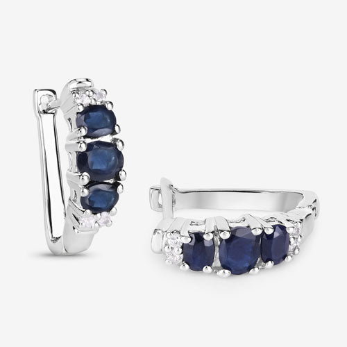 1.66 Carat Genuine Blue Sapphire and White Topaz .925 Sterling Silver Earrings by Bids.com