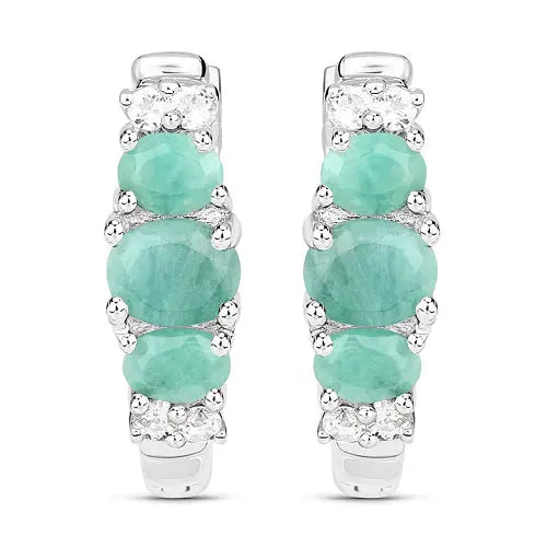 1.30 Carat Genuine Emerald and White Topaz .925 Sterling Silver Earrings
