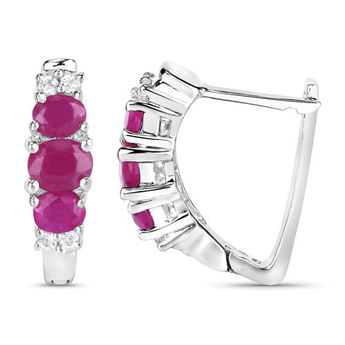 1.66 Carat Genuine Ruby and White Topaz .925 Sterling Silver Earrings DestGlow