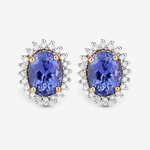 1.71 Carat Genuine Tanzanite and White Diamond 14K Yellow Gold Earrings by Bids.com