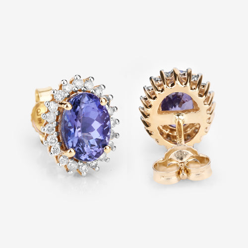 1.71 Carat Genuine Tanzanite and White Diamond 14K Yellow Gold Earrings by Bids.com