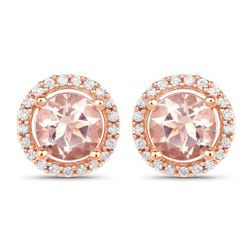 0.93 Carat Genuine Morganite and White Diamond 14K Rose Gold Earrings DestGlow