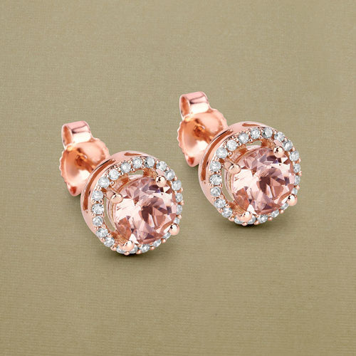 0.93 Carat Genuine Morganite and White Diamond 14K Rose Gold Earrings DestGlow