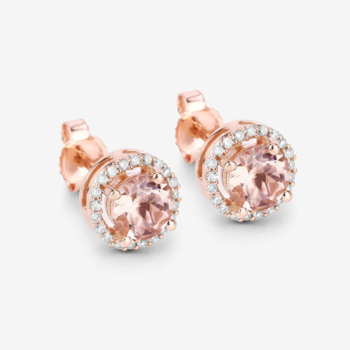 0.93 Carat Genuine Morganite and White Diamond 14K Rose Gold Earrings DestGlow
