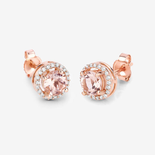 0.93 Carat Genuine Morganite and White Diamond 14K Rose Gold Earrings DestGlow