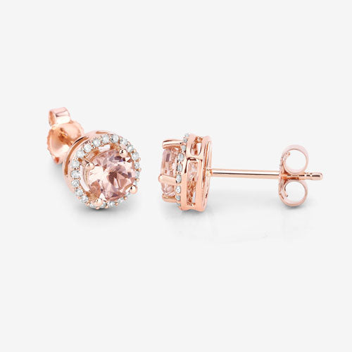 0.93 Carat Genuine Morganite and White Diamond 14K Rose Gold Earrings DestGlow