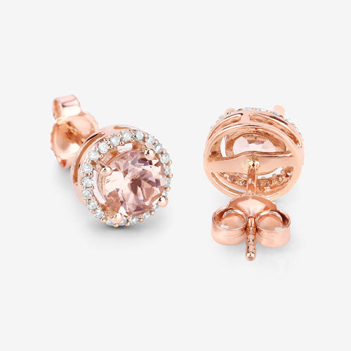 0.93 Carat Genuine Morganite and White Diamond 14K Rose Gold Earrings DestGlow