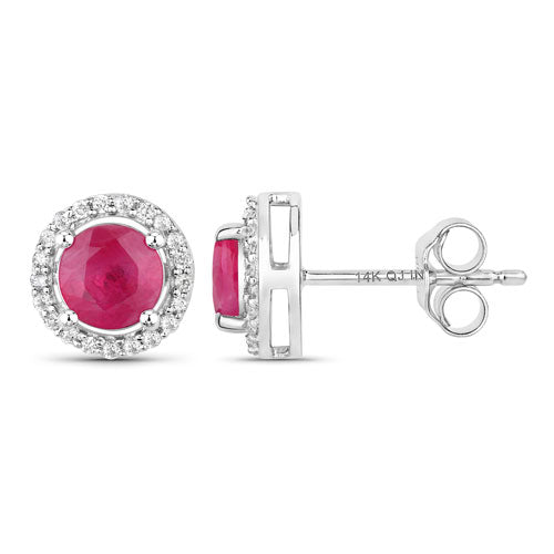 1.22 Carat Genuine Ruby and White Diamond 14K White Gold Earrings by Bids.com