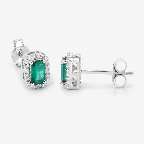 0.91 Carat Genuine Zambian Emerald and White Diamond 14K White Gold Earrings by Bids.com