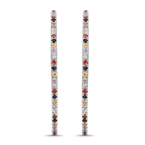 2.24 Carat Genuine Multi Sapphire .925 Sterling Silver Earrings by Bids.com