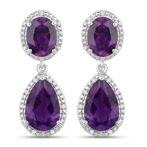 8.45 Carat Genuine Amethyst and White Diamond .925 Sterling Silver Earrings by Bids.com
