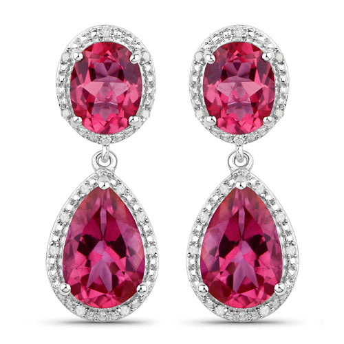 11.35 Carat Genuine Pink Topaz and White Diamond .925 Sterling Silver Earrings by Bids.com