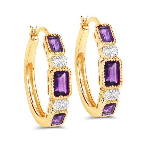 2.18 Carat Genuine Amethyst and White Topaz .925 Sterling Silver Earrings by Bids.com