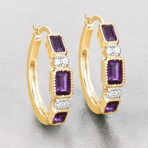 2.18 Carat Genuine Amethyst and White Topaz .925 Sterling Silver Earrings by Bids.com