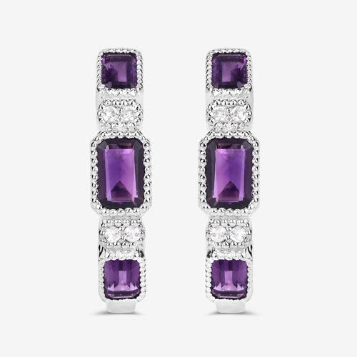 2.18 Carat Genuine Amethyst and White Topaz .925 Sterling Silver Earrings DestGlow
