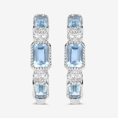 2.66 Carat Genuine Blue Topaz and White Topaz .925 Sterling Silver Earrings DestGlow