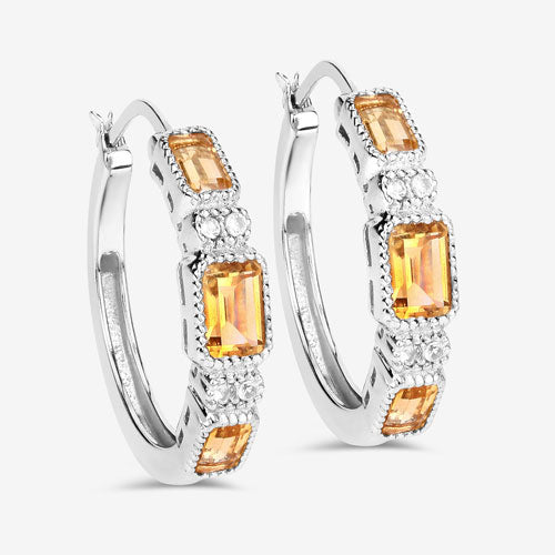 2.88 Carat Genuine Citrine and White Topaz .925 Sterling Silver Earrings by Bids.com