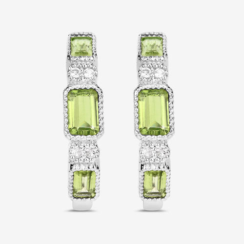 2.40 Carat Genuine Peridot and White Topaz .925 Sterling Silver Earrings DestGlow