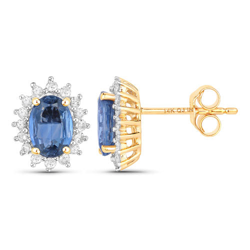 2.22 Carat Genuine Blue Sapphire and White Diamond 14K Yellow Gold Earrings by Bids.com