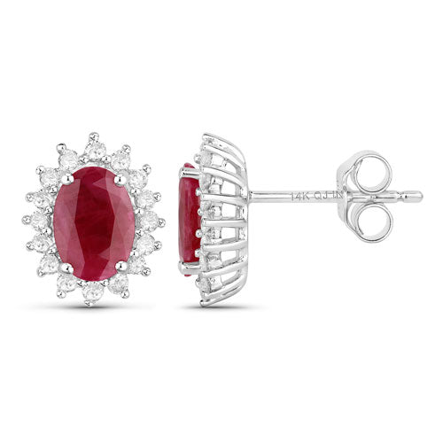 2.02 Carat Genuine Ruby and White Diamond 14K White Gold Earrings by Bids.com