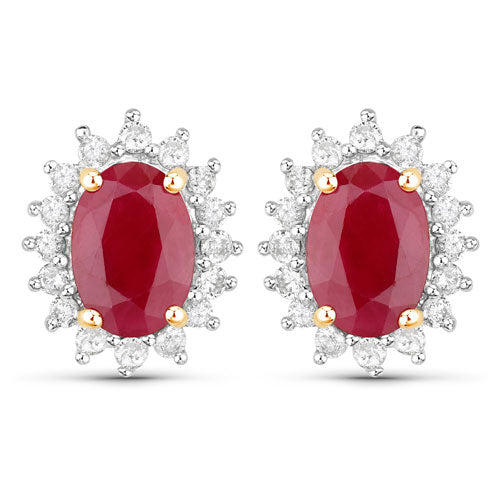 2.02 Carat Genuine Ruby and White Diamond 14K Yellow Gold Earrings by Bids.com