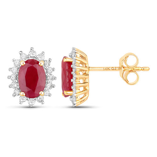 2.02 Carat Genuine Ruby and White Diamond 14K Yellow Gold Earrings by Bids.com