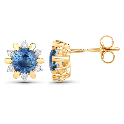 1.87 Carat Genuine Blue Sapphire and White Diamond 14K Yellow Gold Earrings by Bids.com