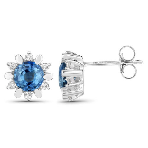 1.87 Carat Genuine Blue Sapphire and White Diamond 14K White Gold Earrings by Bids.com