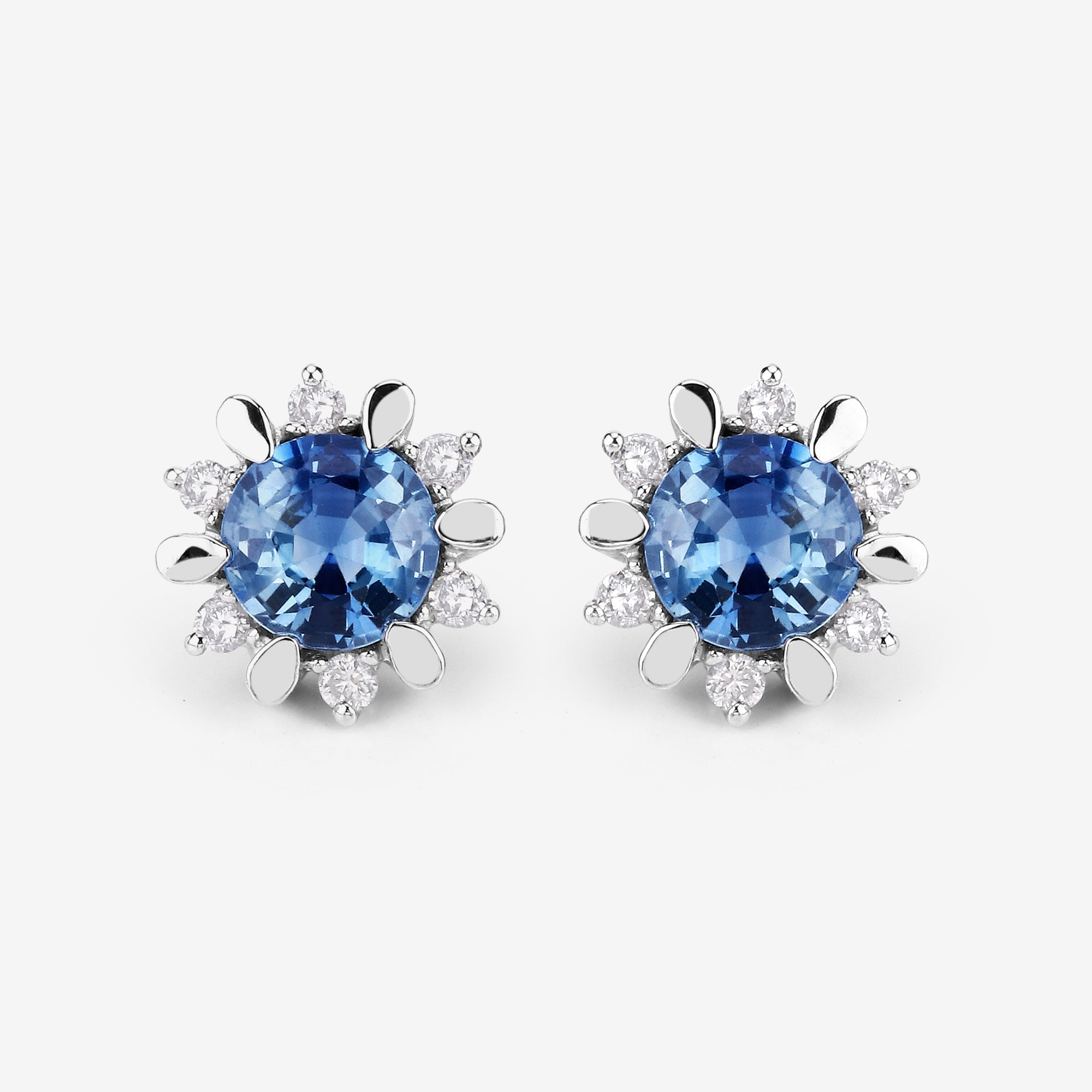 1.87 Carat Genuine Blue Sapphire and White Diamond 14K White Gold Earrings
