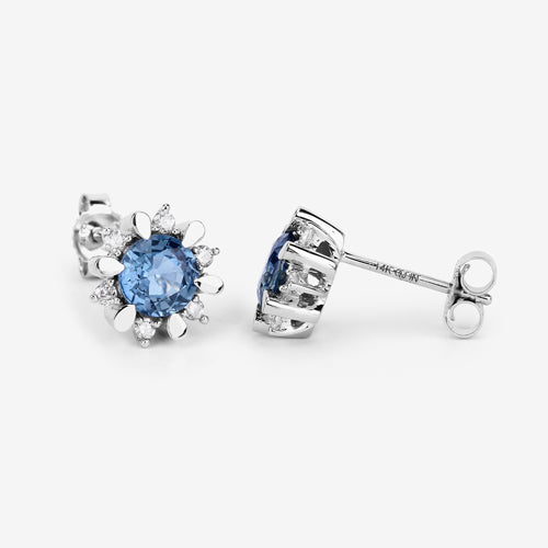 1.87 Carat Genuine Blue Sapphire and White Diamond 14K White Gold Earrings by Bids.com