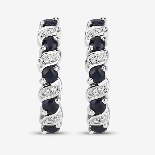 1.28 Carat Genuine Blue Sapphire and White Topaz .925 Sterling Silver Earrings DestGlow