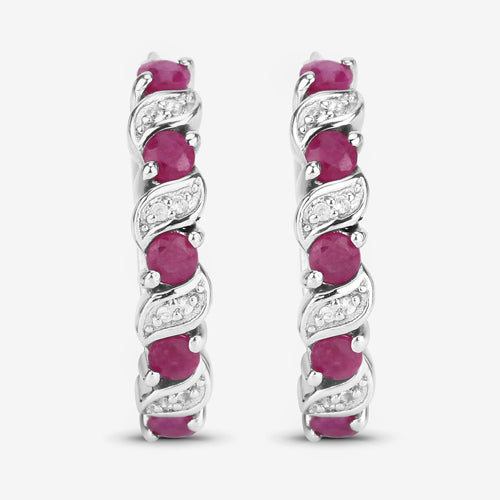 1.38 Carat Genuine Ruby and White Topaz .925 Sterling Silver Earrings DestGlow