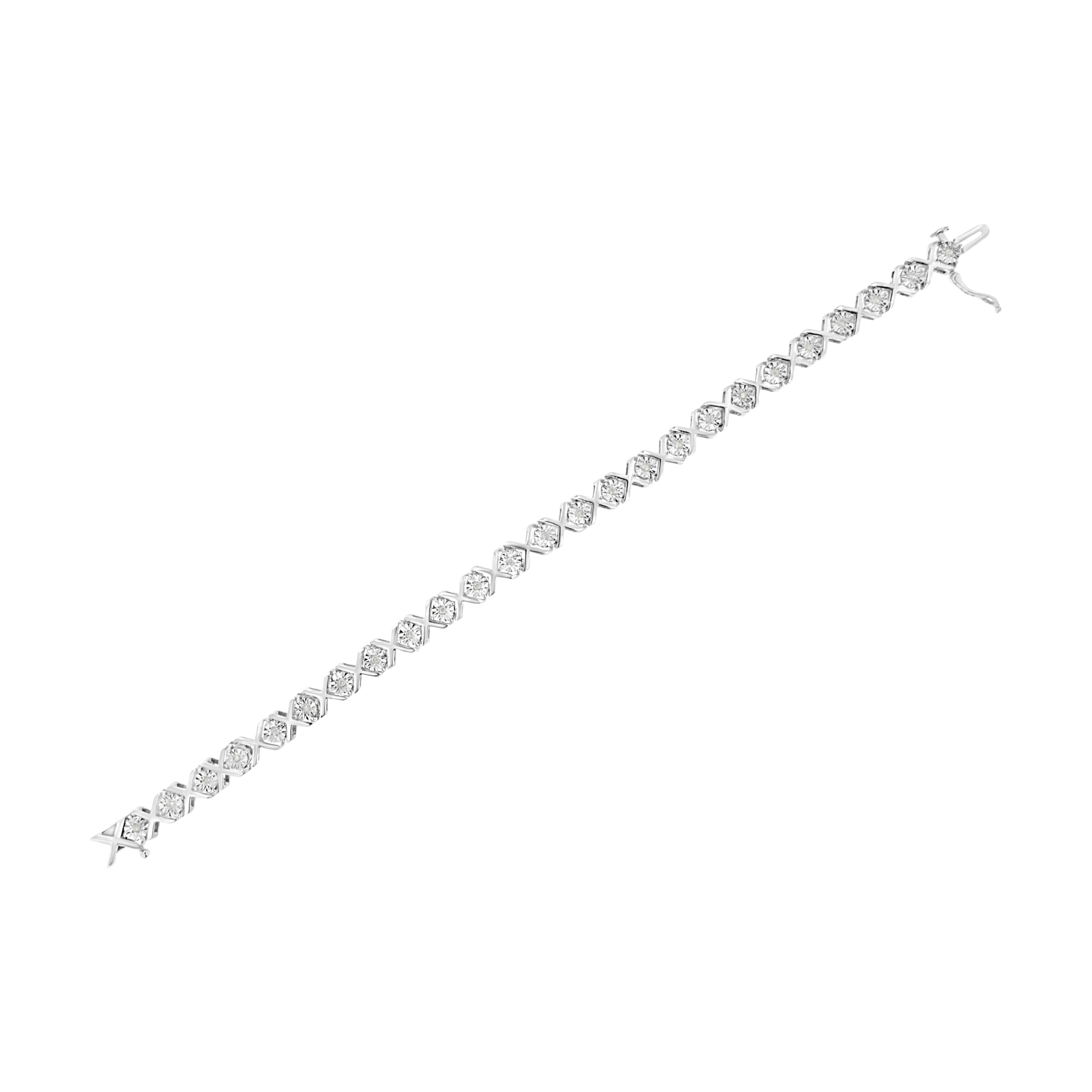 .925 Sterling Silver 1/4 Cttw Miracle Set Diamond "X" Link Bracelet (I-J Color, I3 Clarity) - 7.25" by Bids.com