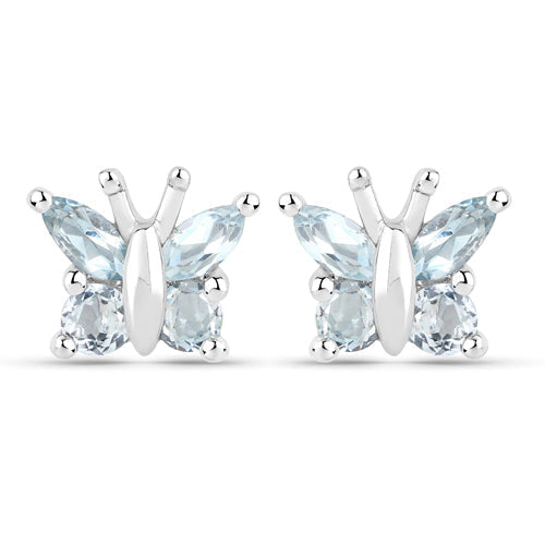 18K White Gold Plated 1.12 Carat Genuine Blue Topaz .925 Sterling Silver Earrings DestGlow