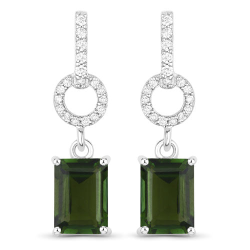 2.28 Carat Genuine Green Tourmaline and White Diamond 14K White Gold Earrings by Bids.com