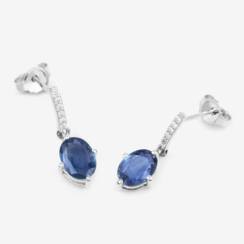 1.95 Carat Genuine Blue Sapphire and White Diamond 10K White Gold Earrings DestGlow