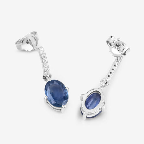 1.95 Carat Genuine Blue Sapphire and White Diamond 10K White Gold Earrings DestGlow