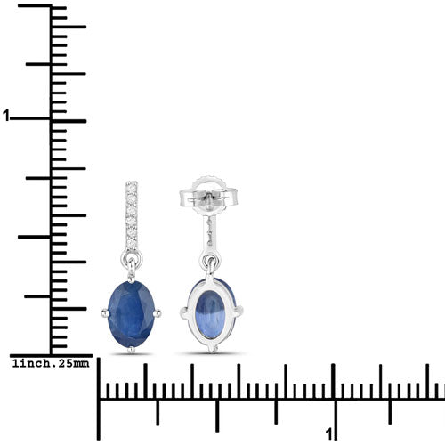 1.95 Carat Genuine Blue Sapphire and White Diamond 10K White Gold Earrings DestGlow
