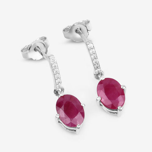 1.75 Carat Genuine Ruby and White Diamond 10K White Gold Earrings by Bids.com